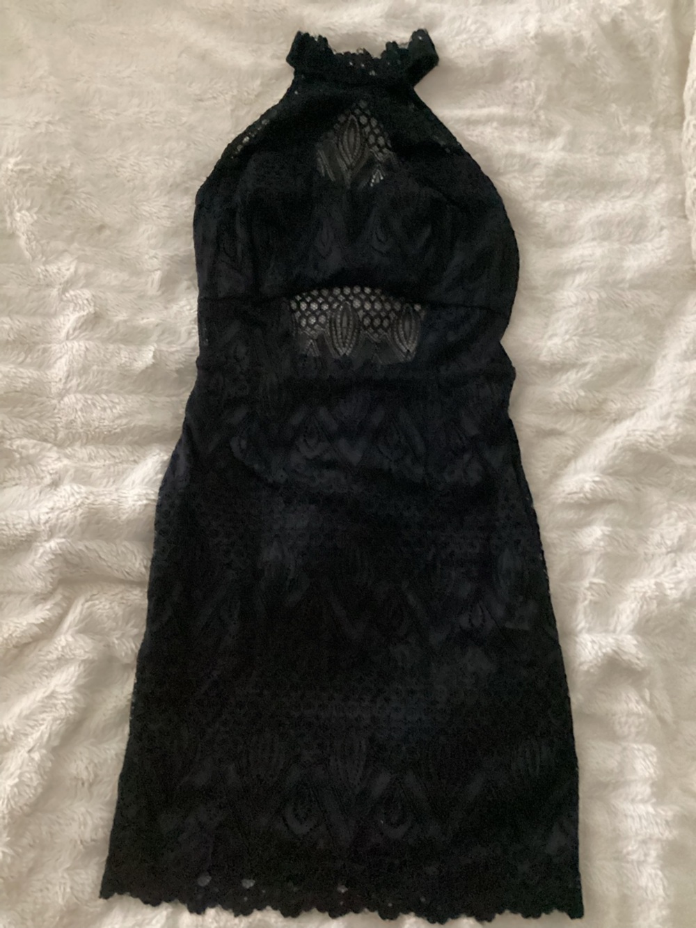 bebe Black Lace Halter Midi Dress